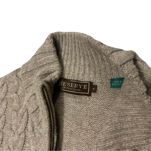 Patrick James Sweaters Full Double Zip Cardigan Teak Lambswool Band Collar Sz L - Picture 2 of 8